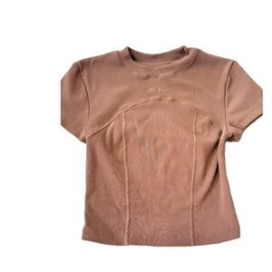 Monday Body Ribbed Crewneck Short Sleeve Top Brown Size Large